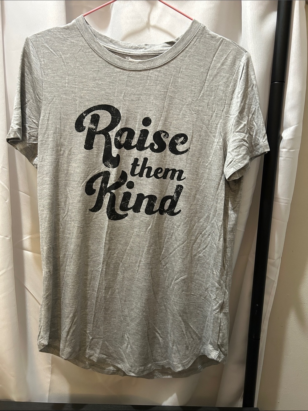 Maurices Light Gray Tee with Black Script Print
